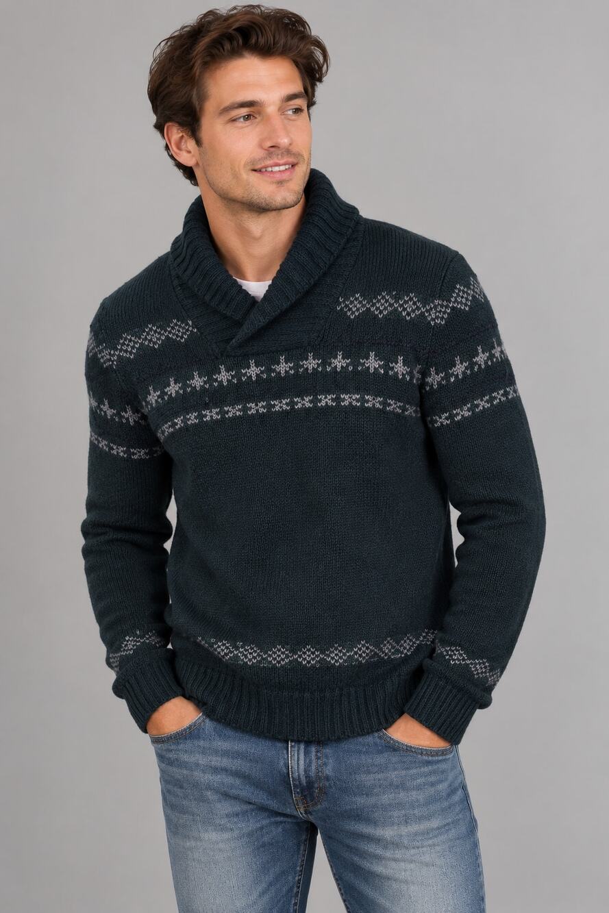 American Eagle Outfitters Men’s Green Fair Isle Shawl Collar Sweater Size Small